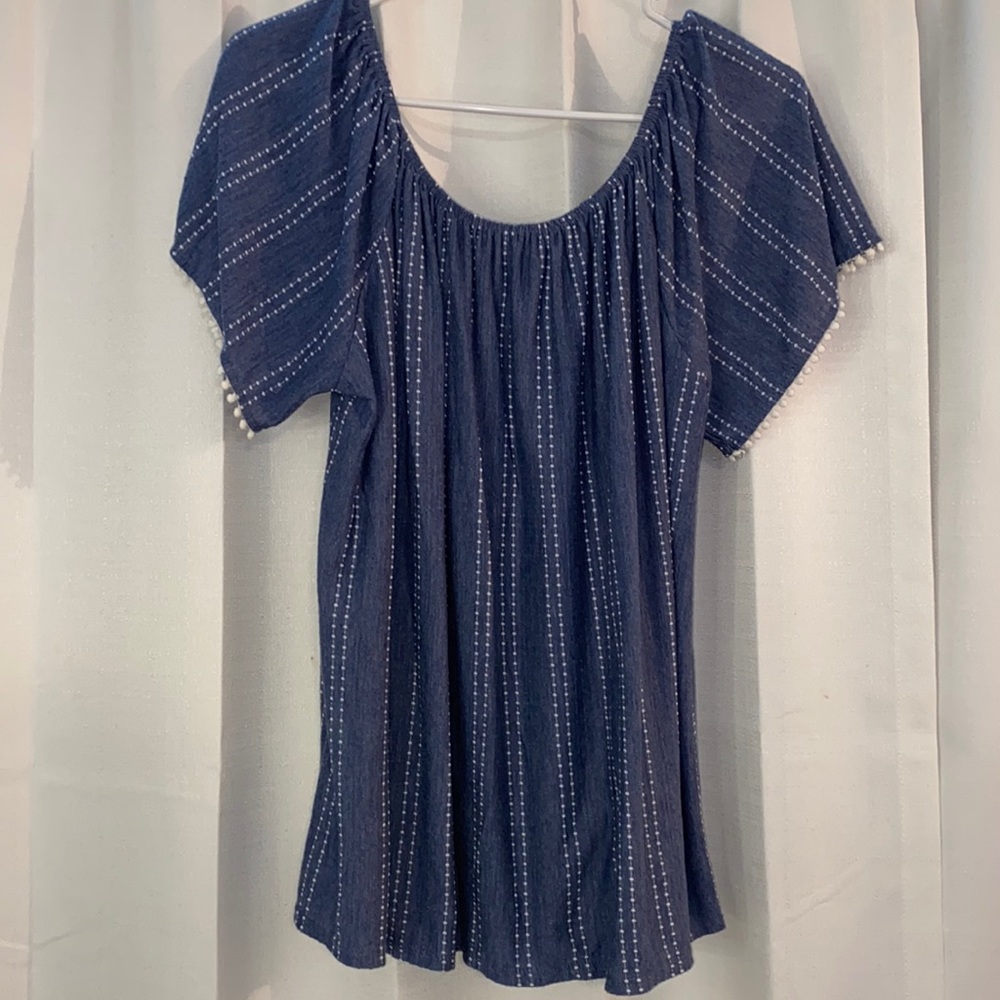 Blue off the shoulder shirt